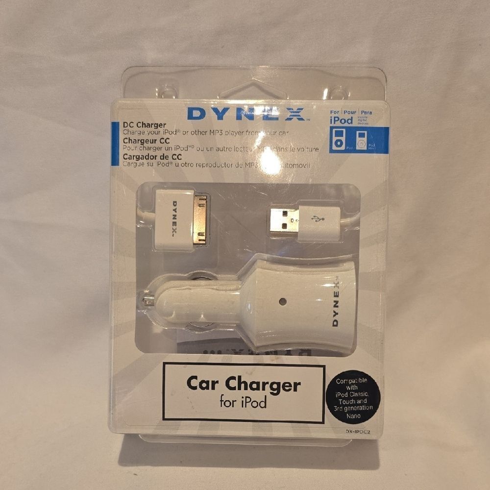 Dynex White Car Charger for iPod